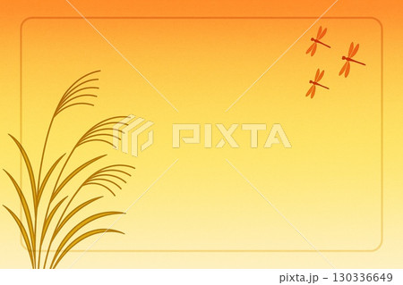 フレーム素材　夕焼け　赤蜻蛉　ススキ 130336649