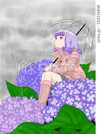 アジサイに座り込む梅雨の妖精 130336696