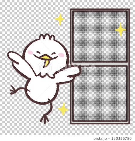 Illustration of a white bird happy with a clean screen door 130336780