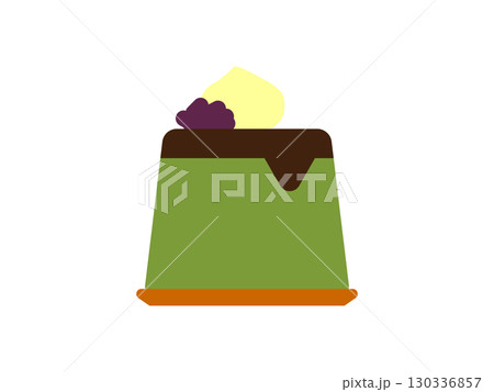 小豆とクリームが乗った抹茶プリンのアイコンのイラスト 130336857