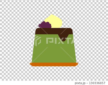 抹茶布丁配紅豆和奶油的圖標插圖 抹茶布丁配紅豆和奶油的圖標插圖 130336857