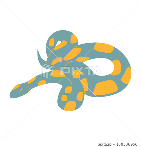 Illustration of a python snake in natural colors and pattern. Perfect for wildlife enthusiasts, biology projects, educational materials, designers, and creators inspired by exotic animals. 130336950
