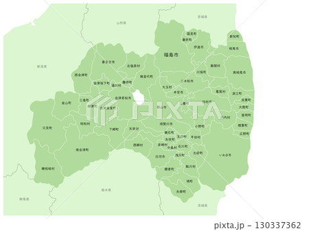 福島県の都市名や周辺地域の地図。日本の地図より。（市町村の地名や、周辺地域の案内） 130337362