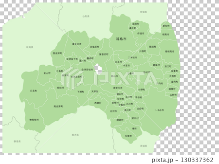 Map of Fukushima Prefecture's cities and surrounding areas. From a map of Japan. (City and town names and information on surrounding areas) 130337362
