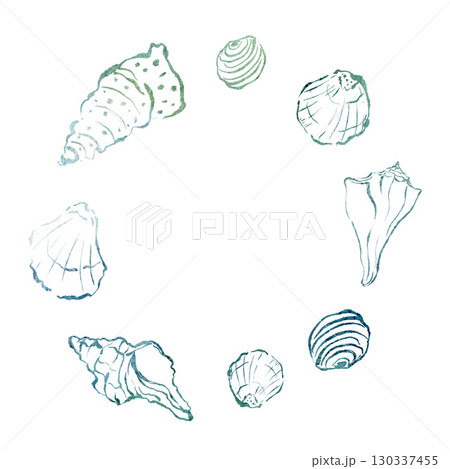 Watercolor tropical underwater composition of shells. Poster template illustration isolated on white background. For design, prints, fabric or background. 130337455