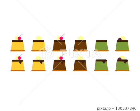 ホイップクリームを乗せたプリンのアイコンのイラストのセット ホイップクリームを乗せたプリンのアイコンのイラストのセット 130337840