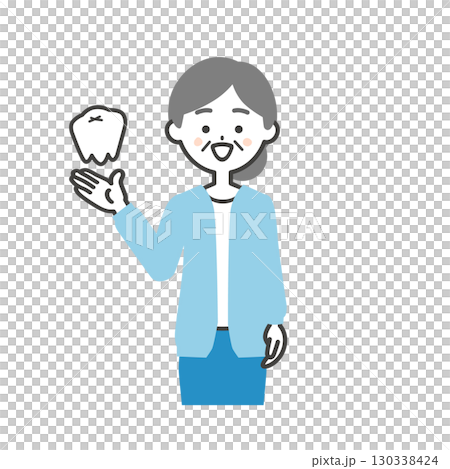 奥歯と笑顔の年配女性イラスト 奥歯と笑顔の年配女性イラスト 130338424