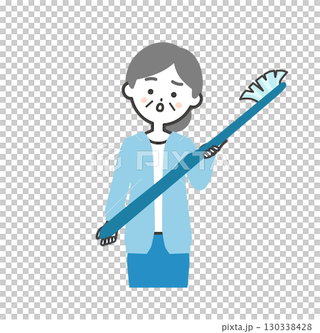 一位老婦人拿著一把又大又舊的牙刷的插圖 130338428