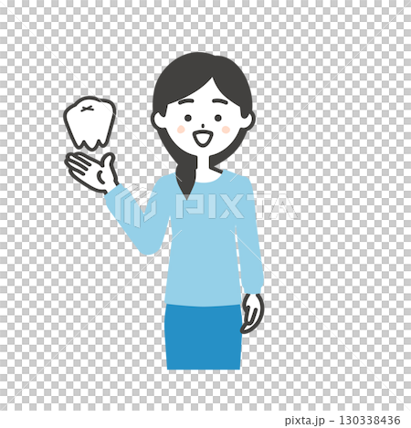 奥歯と笑顔の女性イラスト 130338436