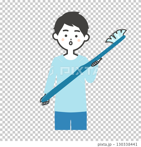 一名男子手持一把又大又舊的牙刷的插圖 130338441
