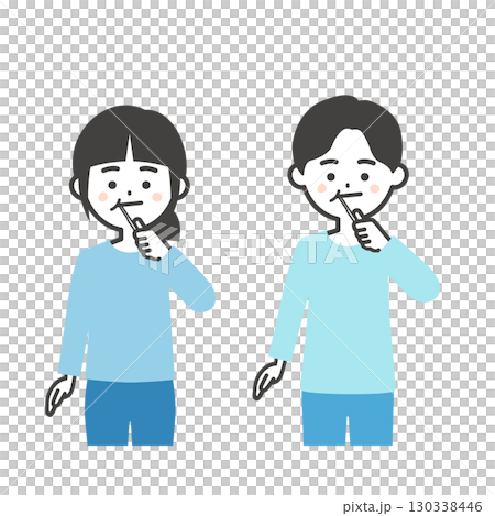 歯ブラシをくわえる子供たちイラスト 130338446