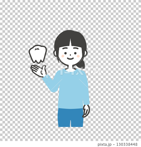 Illustration of a smiling girl with molars Illustration of a smiling girl with molars 130338448