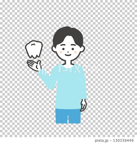 Illustration of a smiling boy with molars Illustration of a smiling boy with molars 130338449