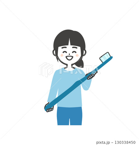 大きな歯ブラシを持つ女の子イラスト 大きな歯ブラシを持つ女の子イラスト 130338450