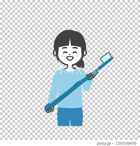 大きな歯ブラシを持つ女の子イラスト 大きな歯ブラシを持つ女の子イラスト 130338450