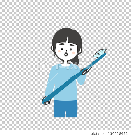 古くなった大きな歯ブラシを持つ女の子イラスト 130338452