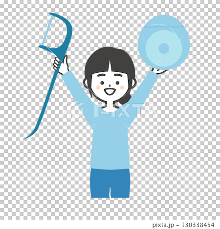 歯間ブラシとフロスを持つ女の子イラスト 130338454