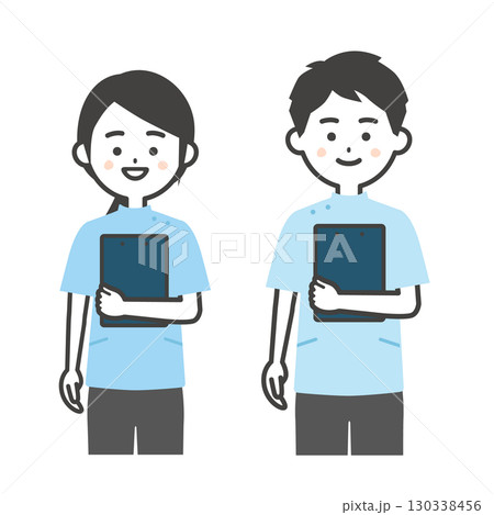 ケーシーを上に着た男女イラスト 130338456