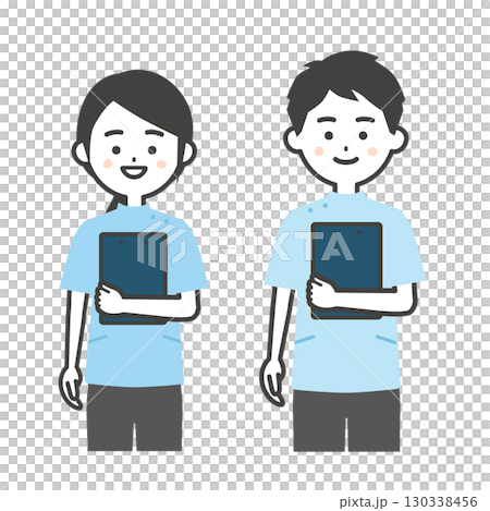 Illustration of a man and woman wearing a Casey top 130338456