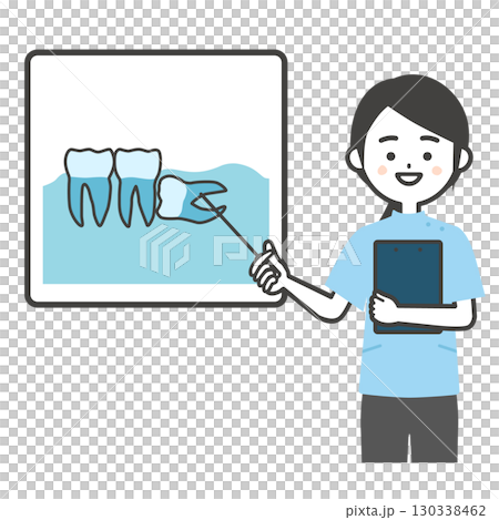 一名扮成凱西的女人指著一顆智齒的插圖 130338462