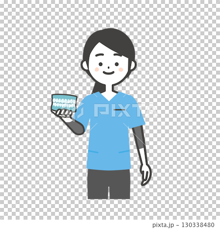 歯の模型を持つスクラブ姿の女性イラスト 130338480
