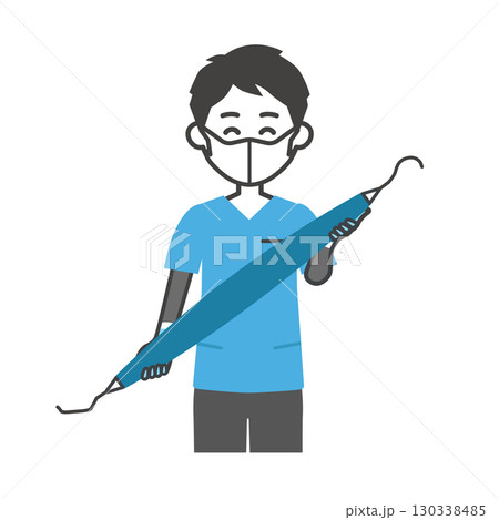 大きなスケーラーを持つスクラブ姿の男性イラスト 130338485