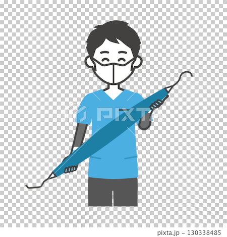 大きなスケーラーを持つスクラブ姿の男性イラスト 130338485