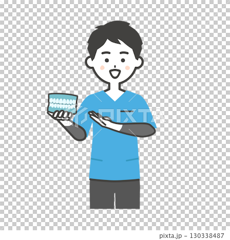 一名身穿手術服的男子手持牙齒模型的插圖 130338487