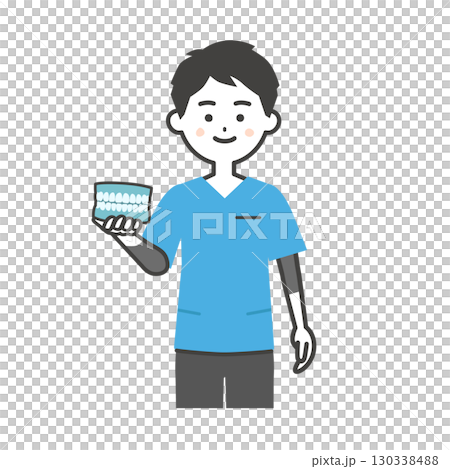 歯の模型を持つスクラブ姿の男性イラスト 130338488