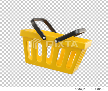 Yellow empty Shopping Cart from a supermarket for shopping. Shopping Basket, Shopping bag, 3d rendering of the icon on a transparent background 130338500