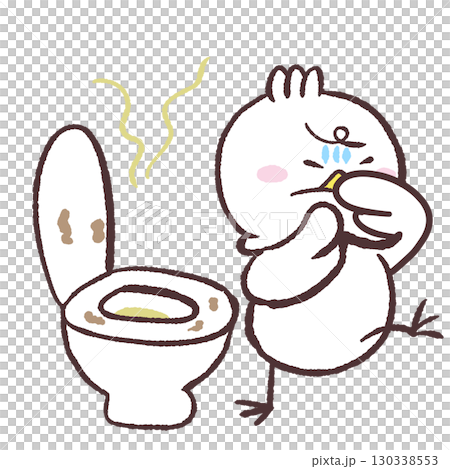 臭いトイレと白い鳥のイラスト 130338553