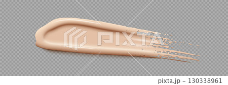 Makeup foundation swatch. Smear of liquid concealer. Beige textured cream. Face cosmetic product. Beauty industry. Realistic vector Illustration 130338961