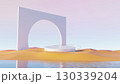 3d render, minimal arch structure with circular platform in pastel desert 130339204