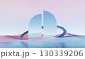 3d render, surreal abstract scene with mirrored arch shapes and ring 130339206