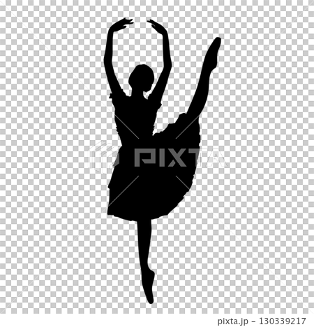 芭蕾舞女演員穿著連身裙跳舞單色剪影插圖 芭蕾舞女演員穿著連身裙跳舞單色剪影插圖 130339217