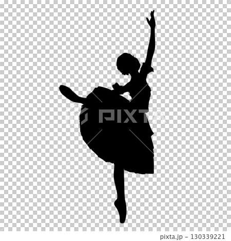 芭蕾舞女演員穿著連身裙跳舞單色剪影插圖 芭蕾舞女演員穿著連身裙跳舞單色剪影插圖 130339221