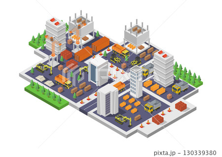 Building under construction isometric 130339380