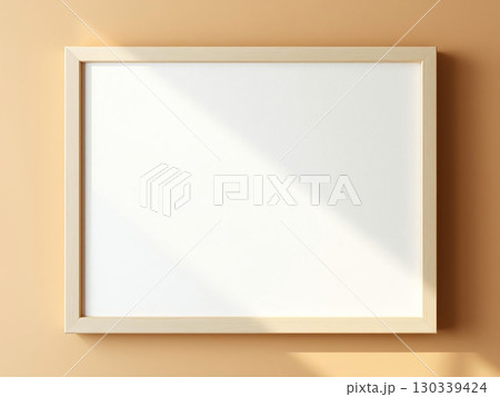 Empty Square Frame on Warm Beige Wall 130339424