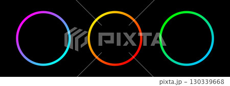 Neon glow light round frames. Abstract rainbow light circles background. Colored laser bright round icons. Colorful geometric graphic vector set isolated on black Neon glow light round frames. Abstract rainbow light circles background. Colored laser bright round icons. Colorful geometric graphic vector set isolated on black 130339668