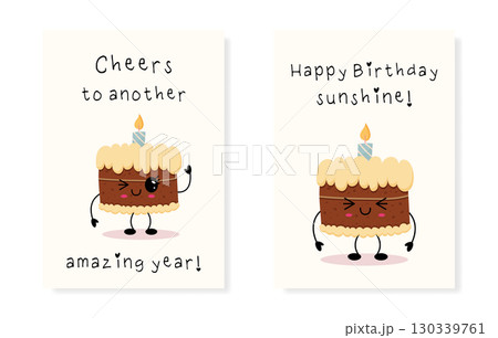 Set of lovely birthday greeting cards with cakes Set of lovely birthday greeting cards with cakes 130339761