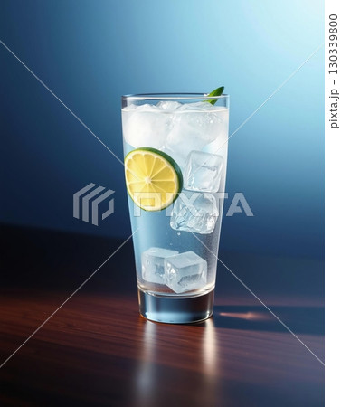 A refreshing glass of water with ice and a lime...のイラスト素材 [130339800 ...
