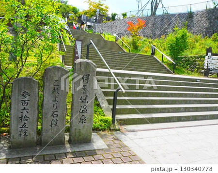新緑に包まれた伊香保温泉の石段 新緑に包まれた伊香保温泉の石段 130340778