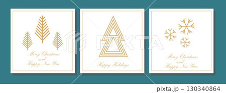 Christmas card in minimalism style. Geometric linear pattern with Christmas and Happy New Year. Christmas abstraction for greetings, invitations, banners, backgrounds. 130340864