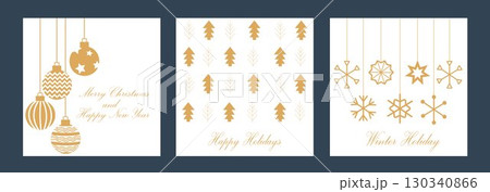 Christmas card in minimalism style. Geometric linear pattern with Christmas and Happy New Year. Christmas abstraction for greetings, invitations, banners, backgrounds. 130340866