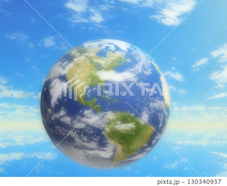青空に浮かぶ地球、環境を想う視点。AI生成画像。 130340937