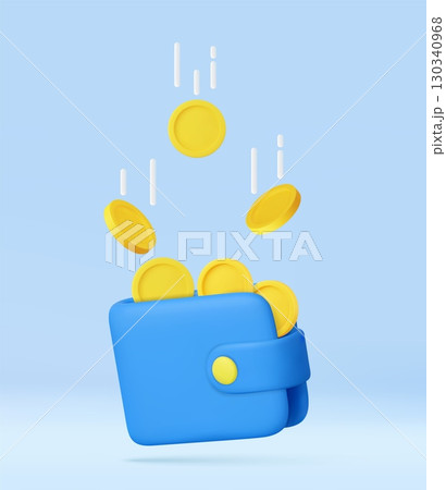3D Wallet Collecting Falling Gold Coins 130340968