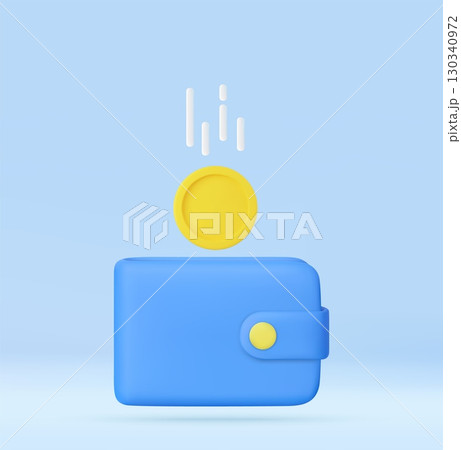 3d wallet and falling coin. saving money concept. 130340972