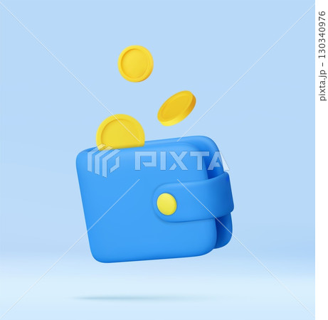 3D Blue Wallet with Falling Coins. 3D Blue Wallet with Falling Coins. 130340976