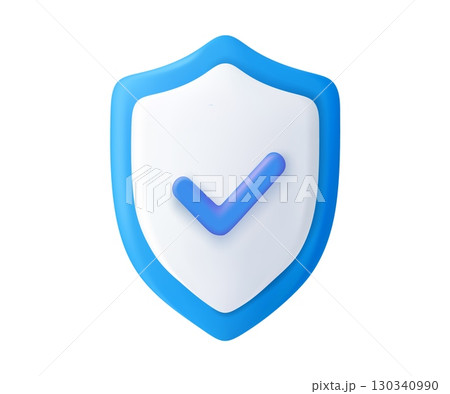 3d Shield Icon with Check Mark for Security 130340990