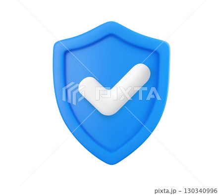 3d Shield protected icon with check 130340996